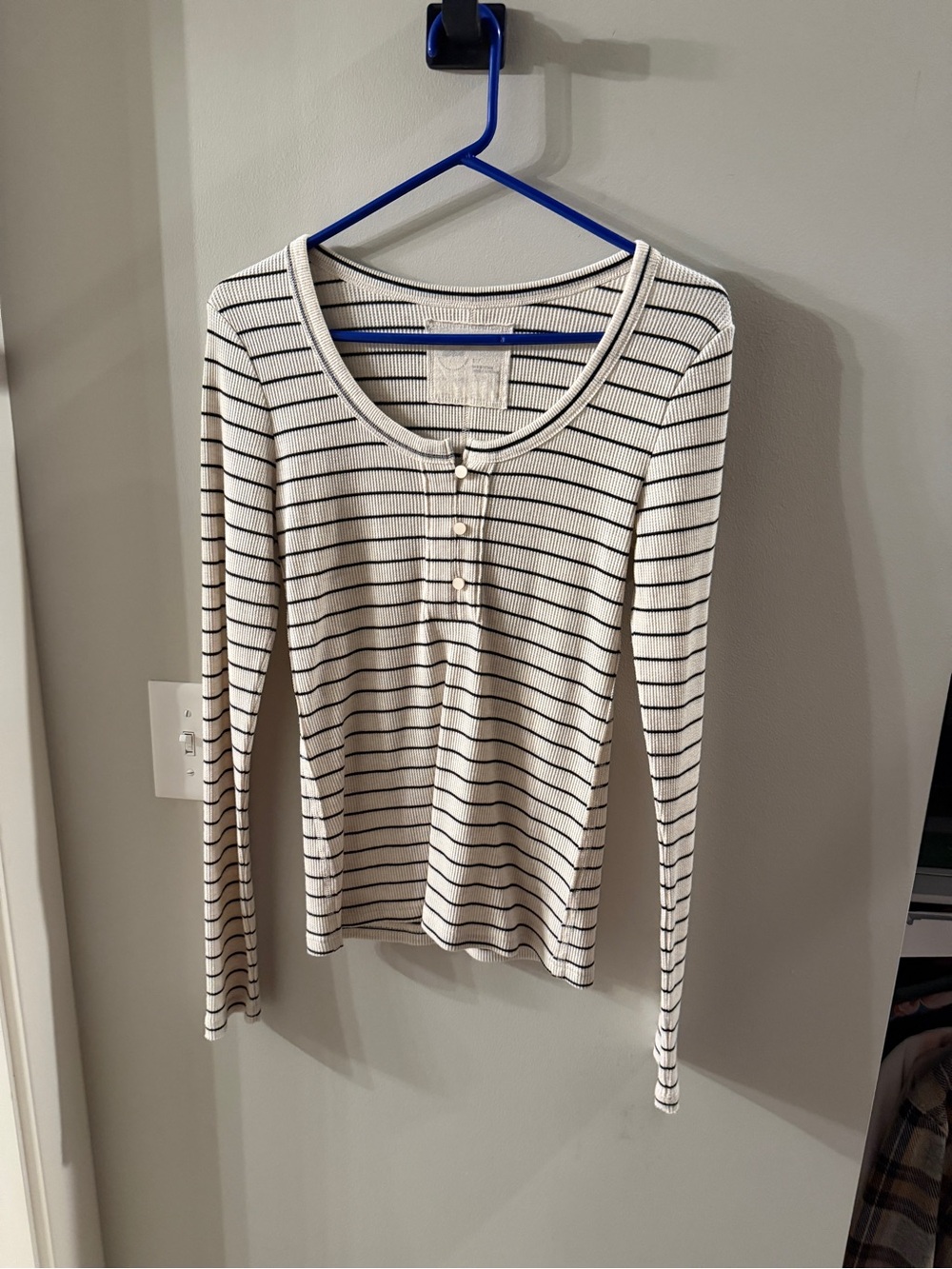 Aerie Ribbed Henley Long-Sleeve Top - White/Black